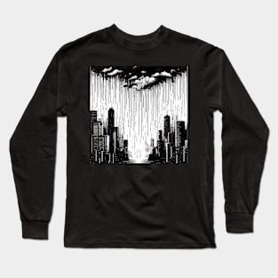 Abstract Art Monochromatic City in Rain Drops Pattern Long Sleeve T-Shirt